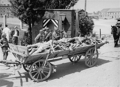 Corpse laden cart at Dachau